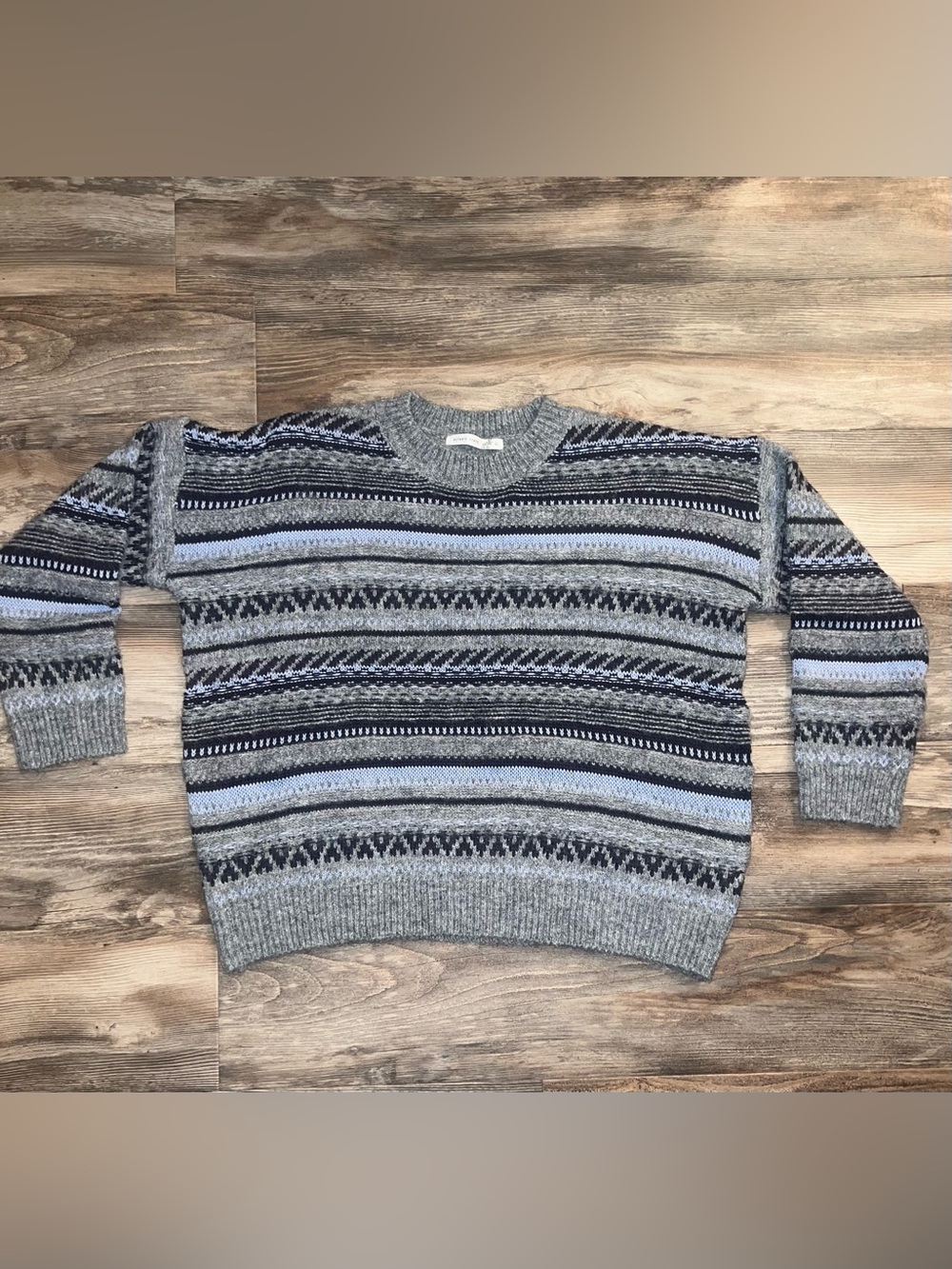 Altar'd State Grey/Blue Fair Isle Crewneck wool blend Sweater